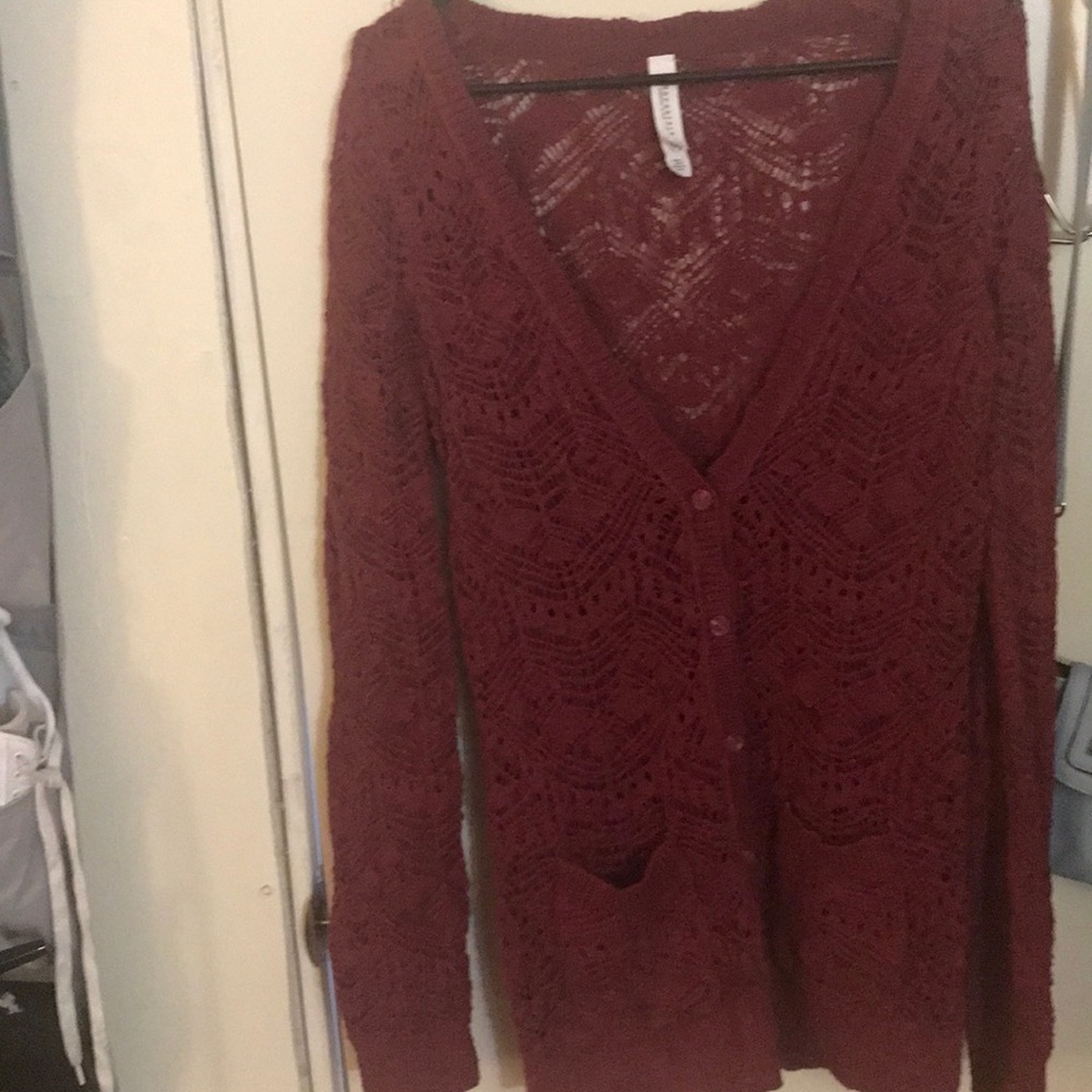 Aeropostale red knit cardigan.